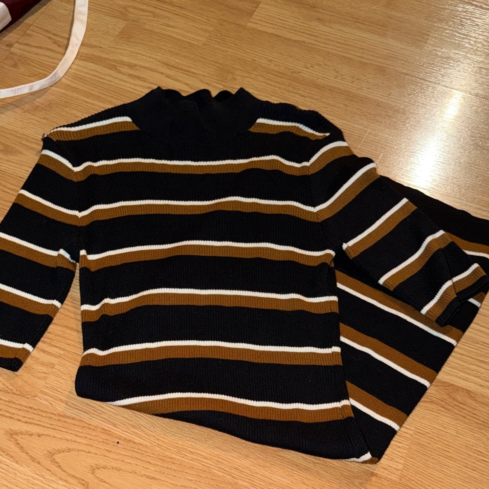 Sanctuary Black and Brown Striped Turtleneck Sweater
